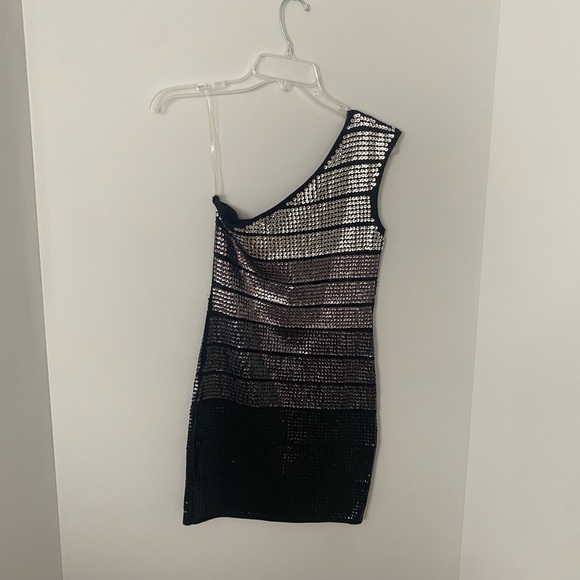 Sequined one shoulder mini dress - Black ombré, size small - Picture 2 of 3